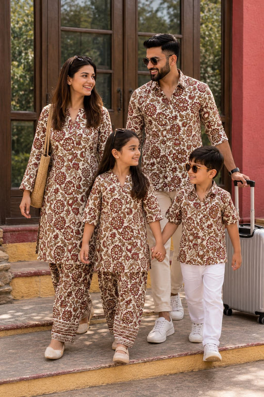 Matching Family Vacation Co-ord Sets in Handblock Natural Dyes Cotton|Sizes Available from Infant to 8XL | Handmade by HOUSE OF THE HANDBLOCK Jaipur