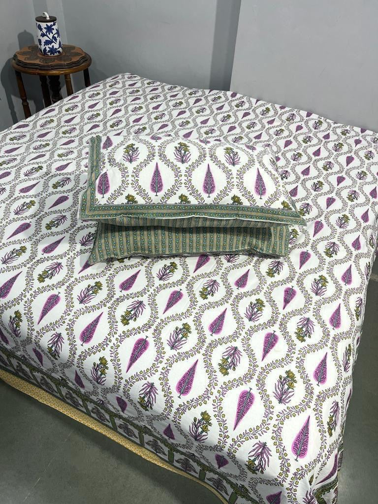 Premium Pure Cotton Super King Size Bedsheet 108×108 with 2 Pillow Covers | Colour Fast South Cotton Bedsheet | House Of The Handblock