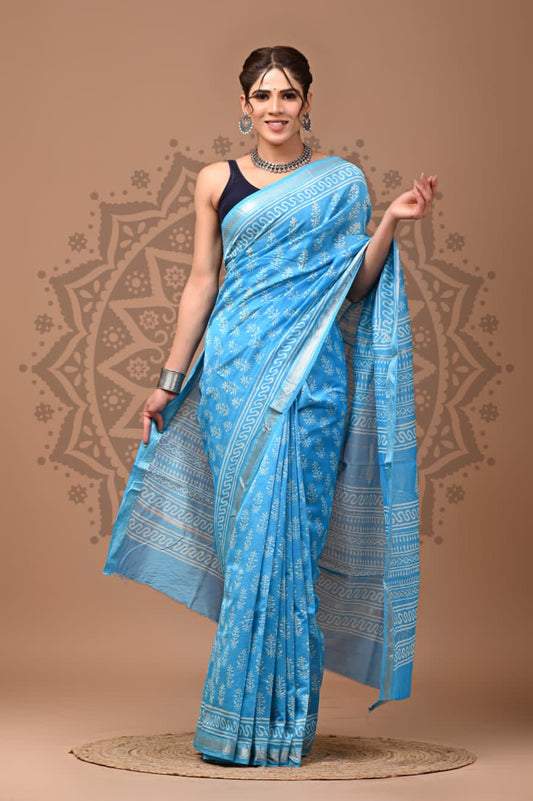Maheshwari Silk Hand Block Printed Saree – Traditional Rajasthani Handcrafted Saree | House of the Handblock Jaipur