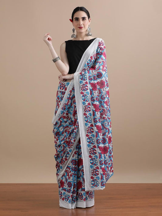 Pure Cotton Mul Mul Printed Saree with Blouse | Soft Handblock Style Saree | House of The Handblock