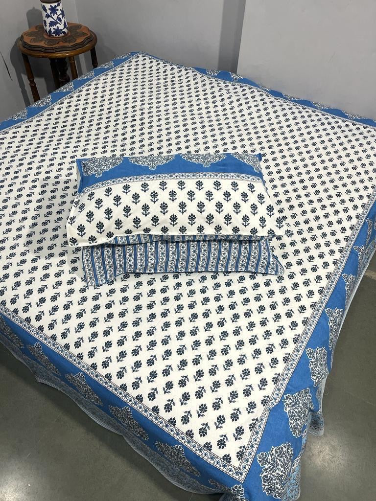Premium Pure Cotton Super King Size Bedsheet 108×108 with 2 Pillow Covers | Colour Fast South Cotton Bedsheet | House Of The Handblock