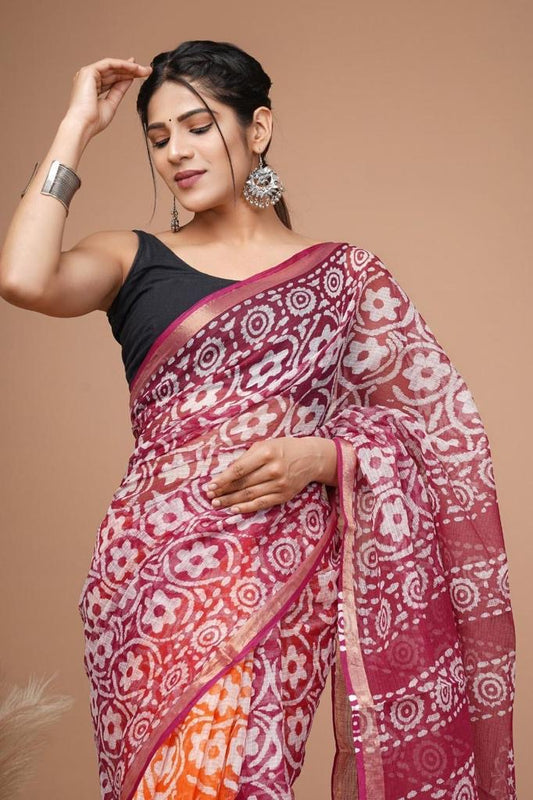 Pure Hand Block Printed Kota Doriya Saree with Blouse | Authentic Handcrafted Cotton Saree | House of the Handblock Jaipur