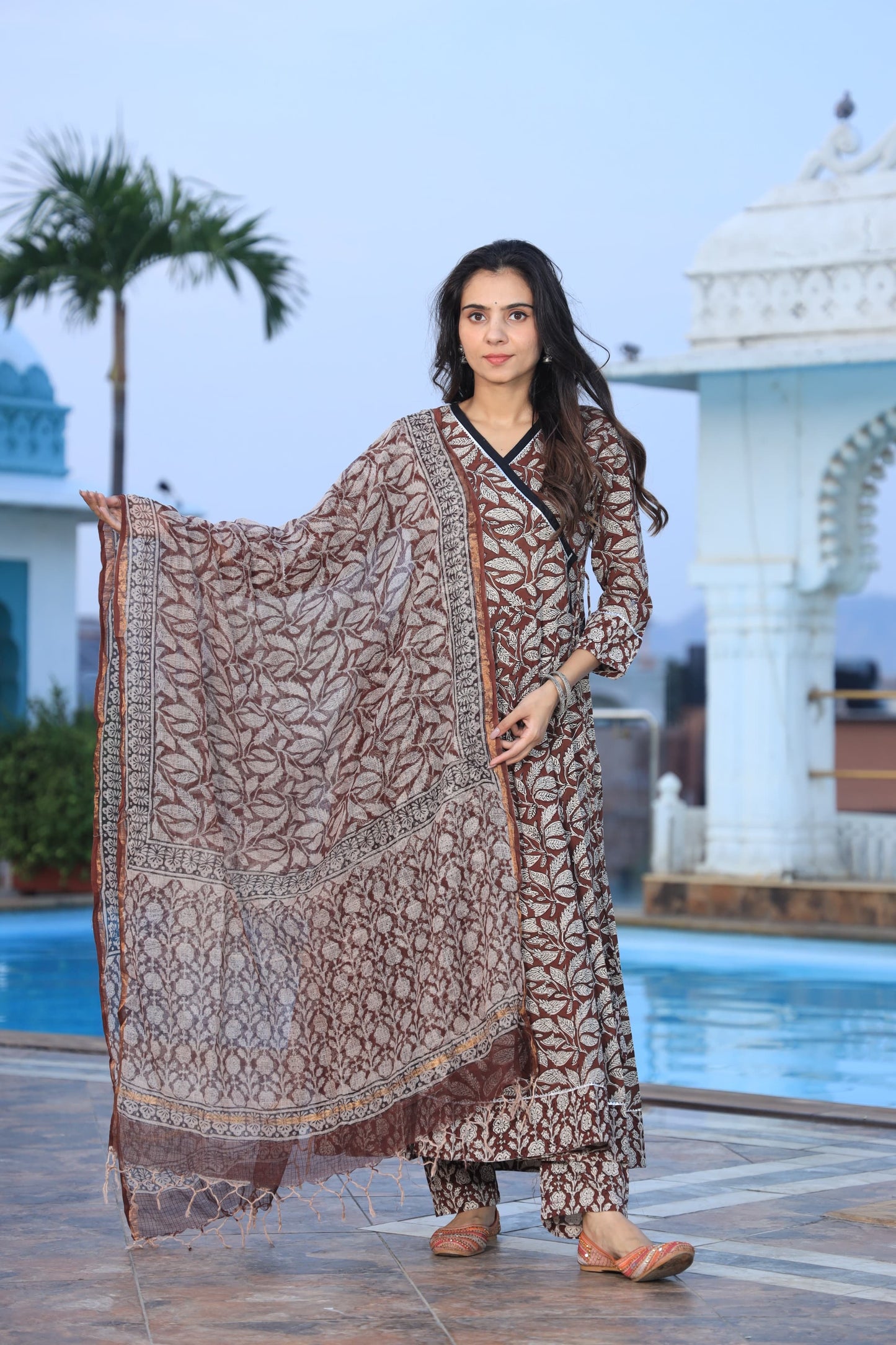 GI Tagged Handblock Printed Pure Cotton long Anarkali 3-Piece Set – Premium Quality 60x60 Fabric