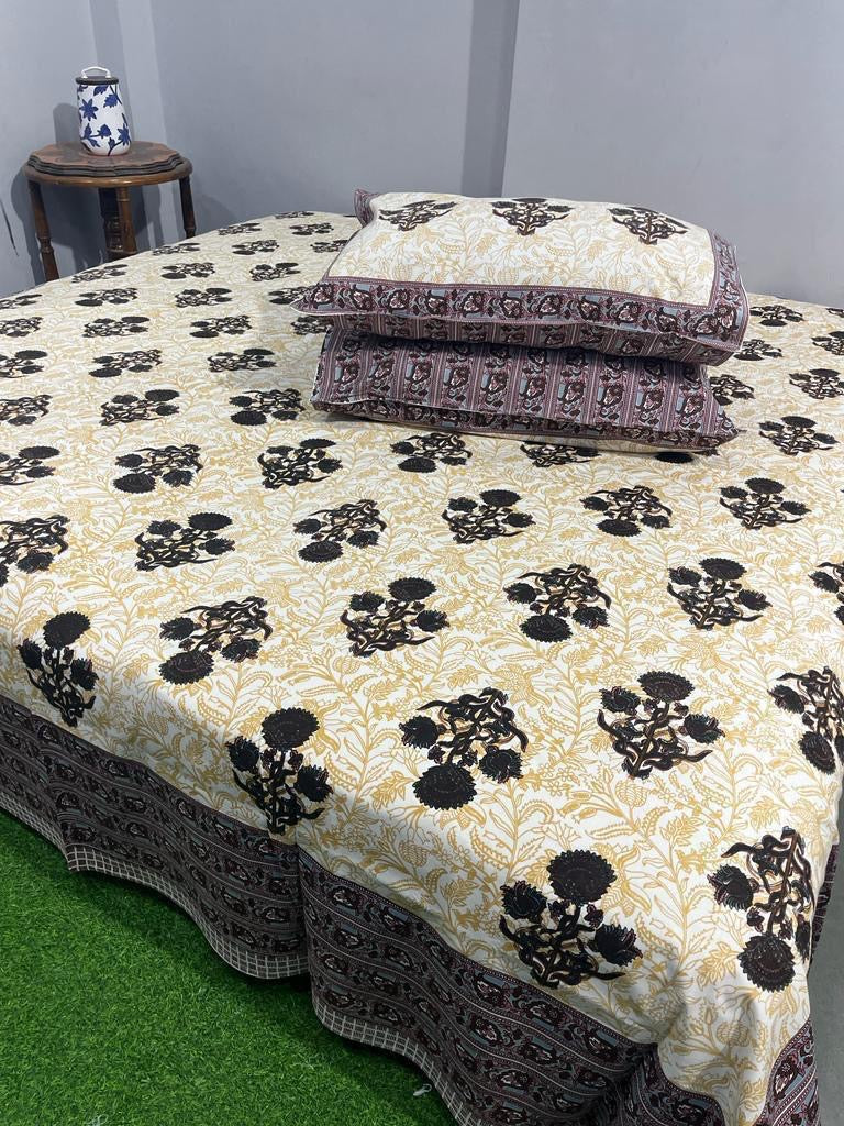 Premium Pure Cotton Super King Size Bedsheet 108×108 with 2 Pillow Covers | Colour Fast South Cotton Bedsheet | House Of The Handblock