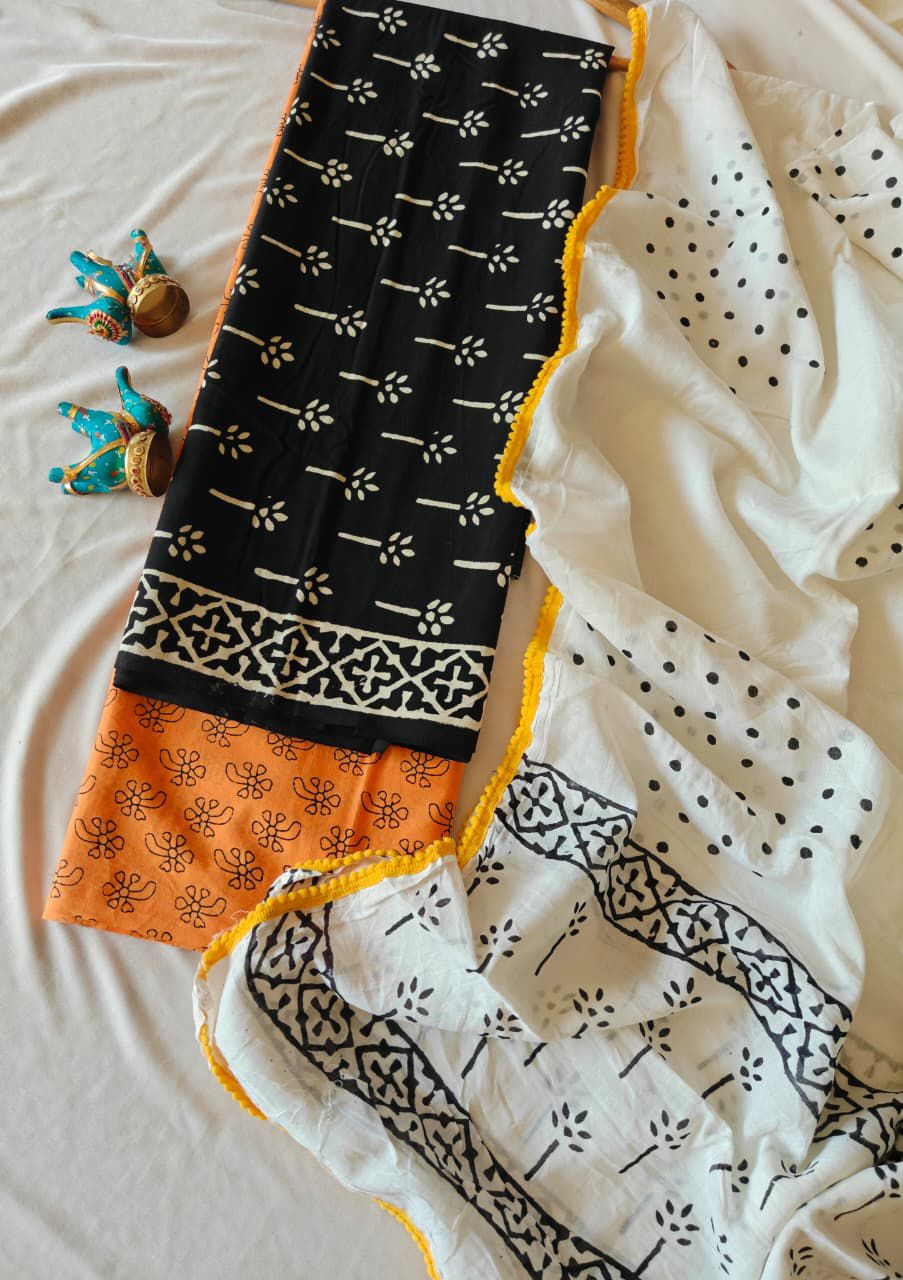 Handblock Printed Unstitched Cotton Suit Set – House of the Handblock