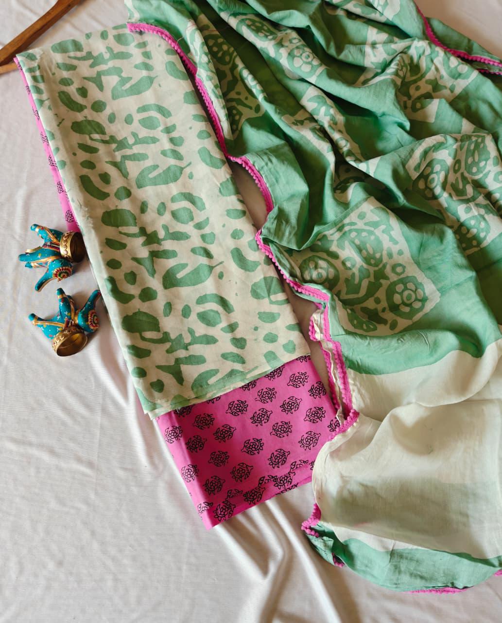 Handblock Printed Unstitched Cotton Suit Set – House of the Handblock