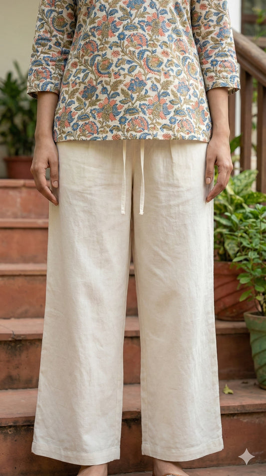 Pure Cotton Flex Linen Plazo Pants | Perfect Fit with Side Pockets | Gen-Z Comfort Wear – House of the Handblock