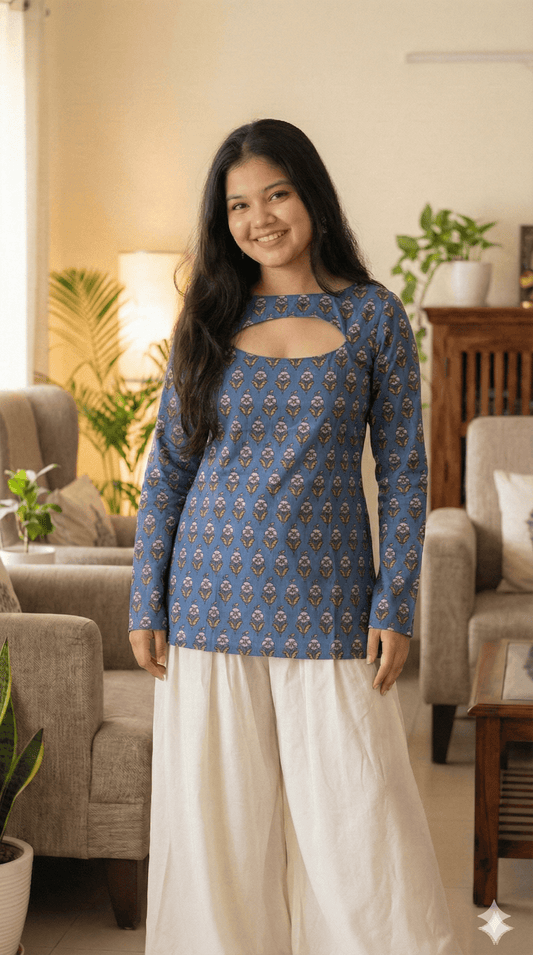 Corset Convertible Handblock Printed Cotton Kurti | House of the Handblock
