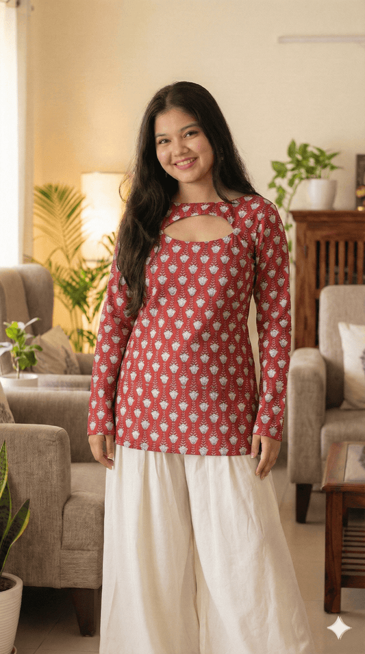 Corset Convertible Handblock Printed Cotton Kurti | House of the Handblock