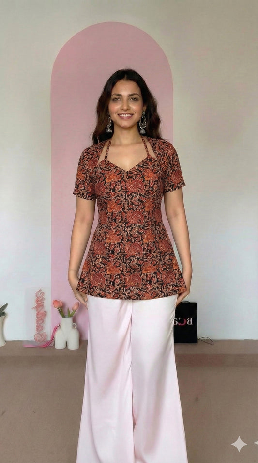 Trending Laila Corset in Pure Handblock Cotton | Adjustable Back Lace & Neck Tie | Sizes XS to 4XL | Handmade by House of the Handblock Jaipur