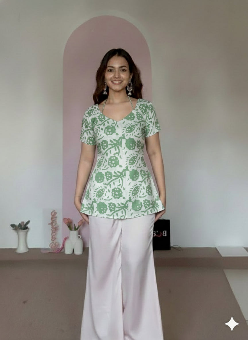 Trending Laila Corset in Pure Handblock Cotton | Adjustable Back Lace & Neck Tie | Sizes XS to 7XL | Handmade by House of the Handblock Jaipur