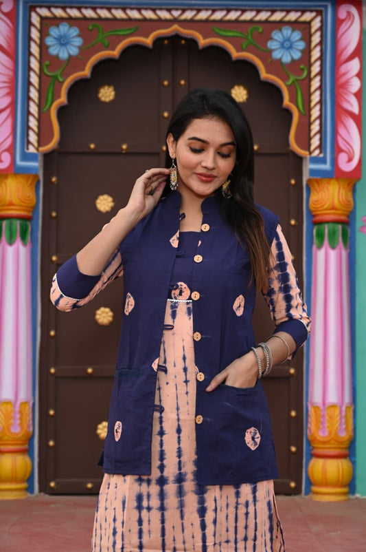 Handblock Printed Winter Kurti Pant Set with Warm Cotton Jacket | Warm Handcrafted Winter Wear