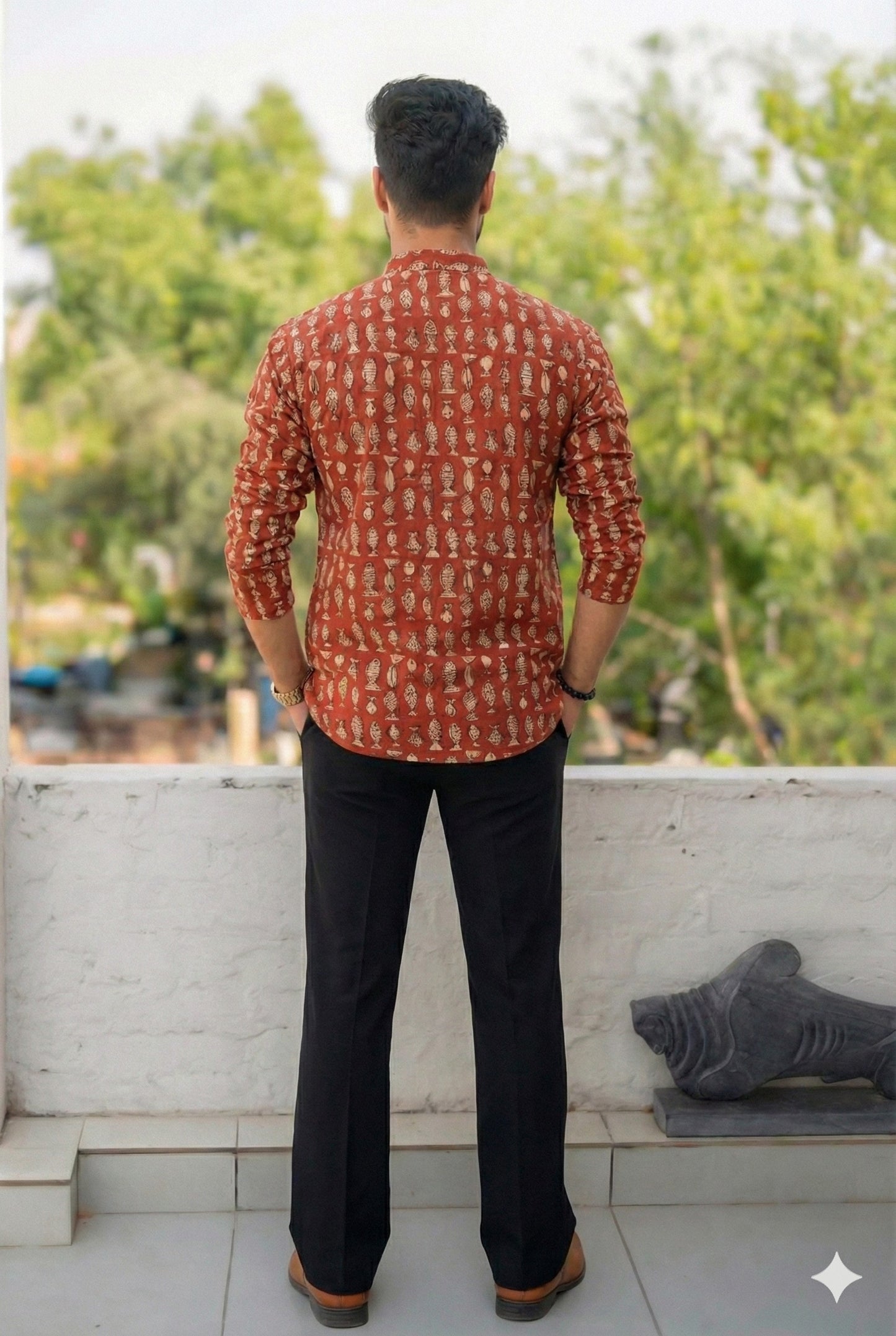 Handblock Printed Cotton Men’s Short Kurta – Premium Fit | Mandrain Collar | XS–8XL