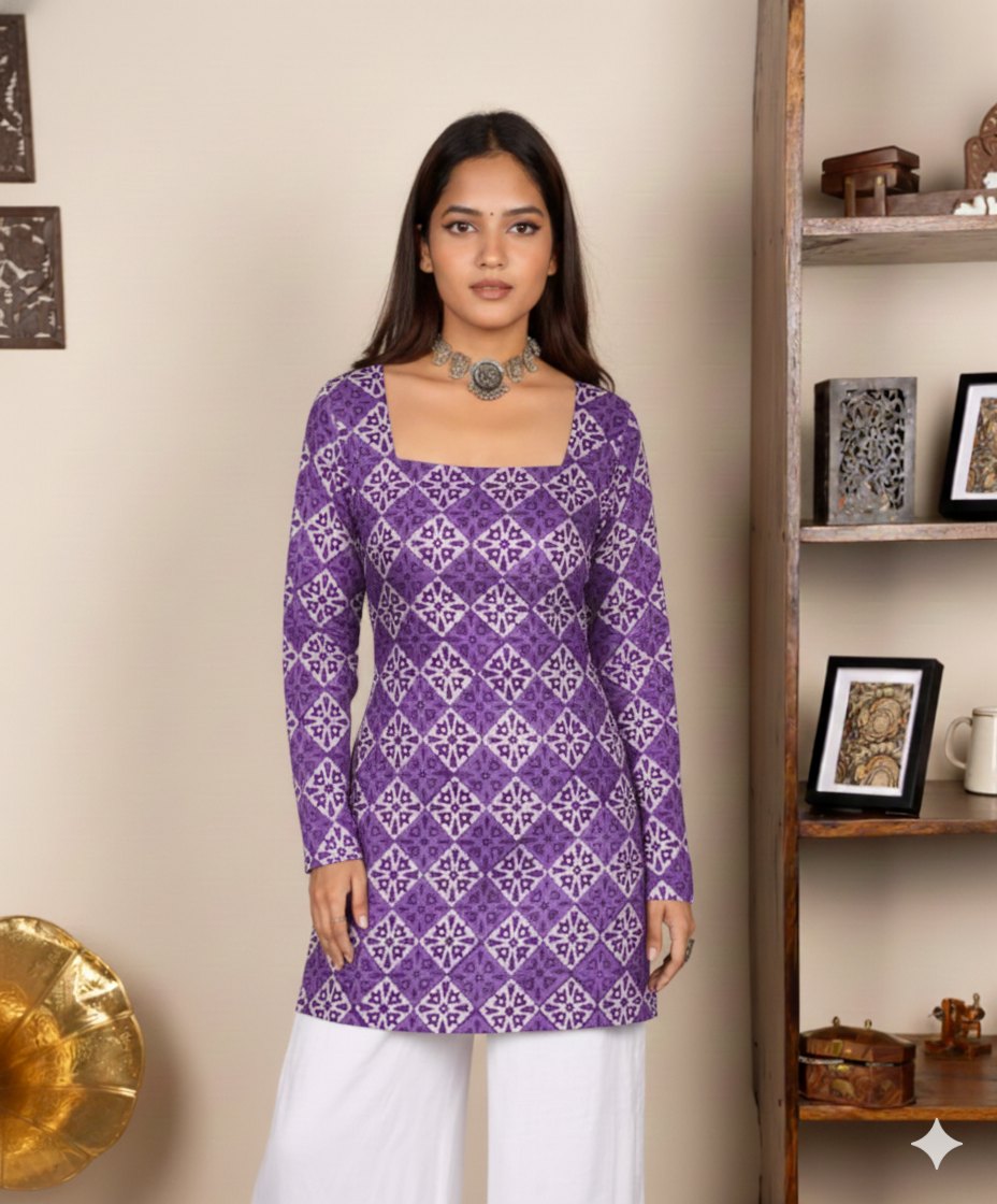Corset Style Full-Sleeveless Handblock Cotton Kurta | Corsets By House of the Handblock