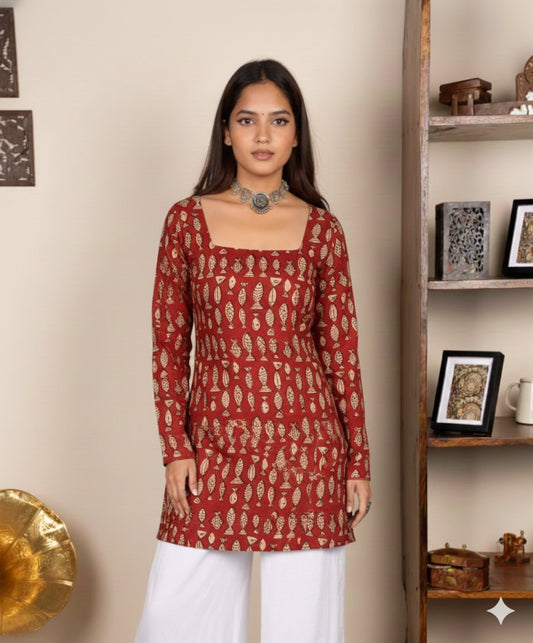 Corset Style Full-Sleeveless Handblock Cotton Kurta | Corsets By House of the Handblock