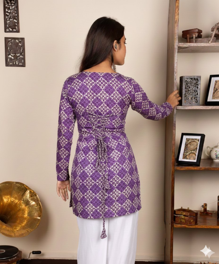 Corset Style Full-Sleeveless Handblock Cotton Kurta | Corsets By House of the Handblock