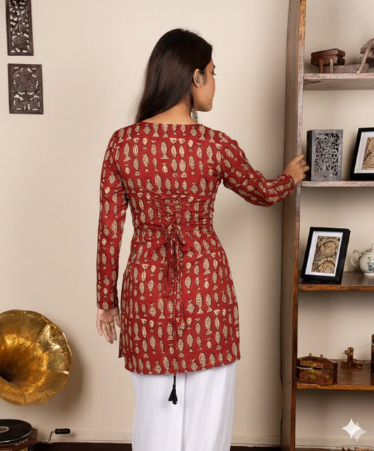 Corset Style Full-Sleeveless Handblock Cotton Kurta | Corsets By House of the Handblock