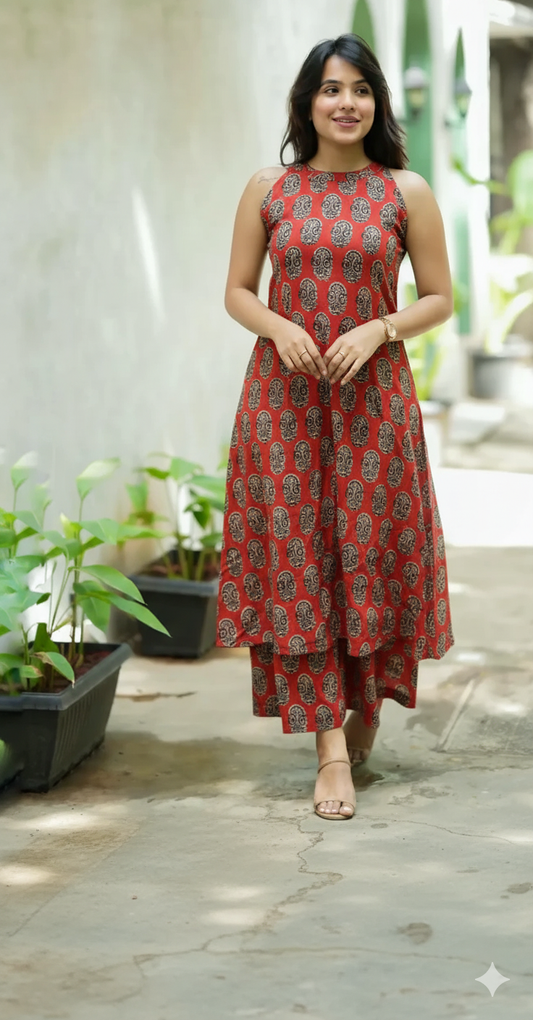Halter Neck Handblock Printed Plazo Set | House of the Handblock