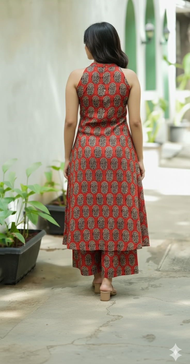 Halter Neck Handblock Printed Plazo Set | House of the Handblock