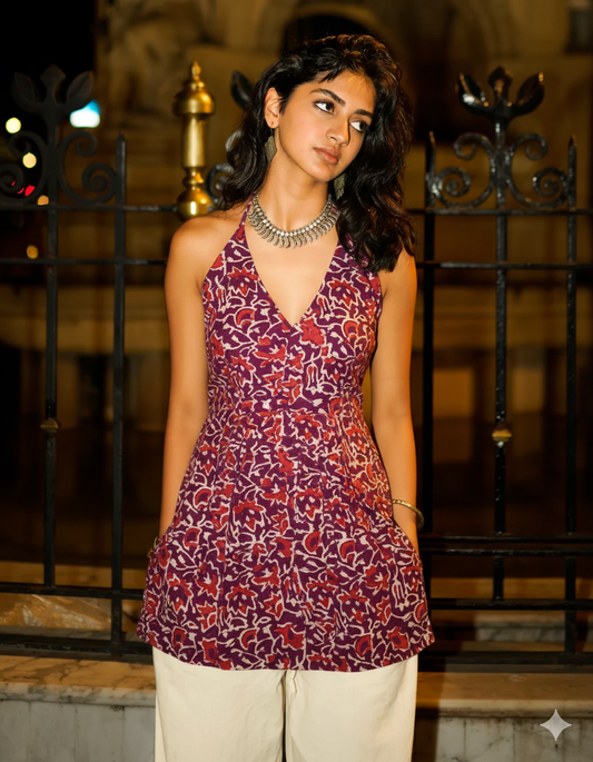 Jaipur Handblock Halter Corset Kurti | Organic Cotton by House of the Handblock