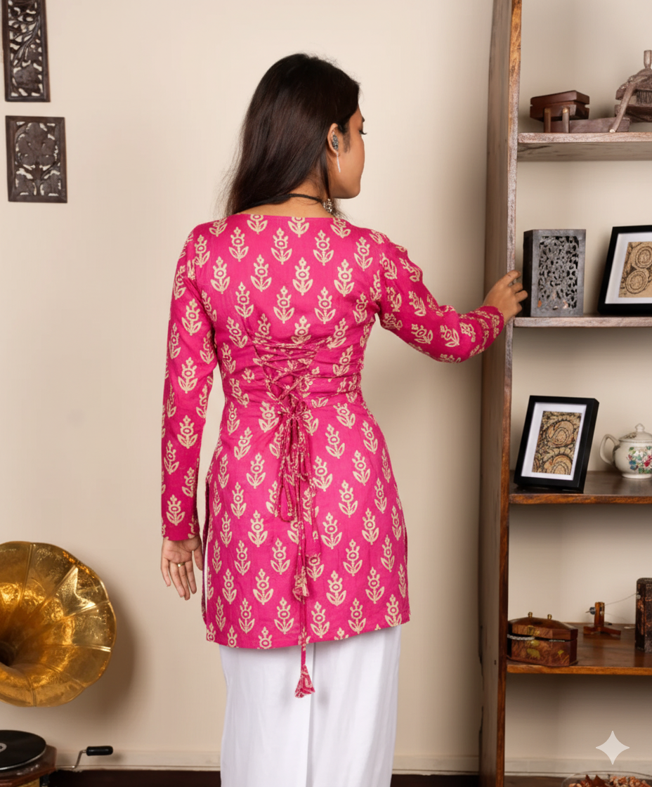 Corset Style Full-Sleeveless Handblock Cotton Kurta | House of the Handblock