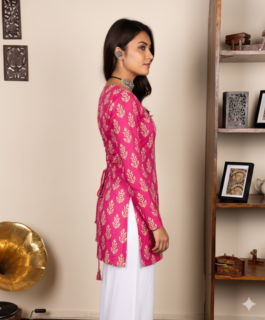 Corset Style Full-Sleeveless Handblock Cotton Kurta | House of the Handblock