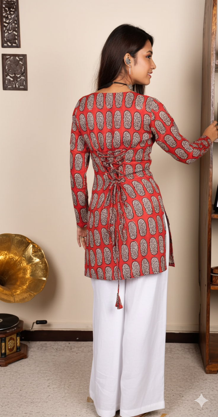 Corset Style Full-Sleeveless Handblock Cotton Kurta | House of the Handblock