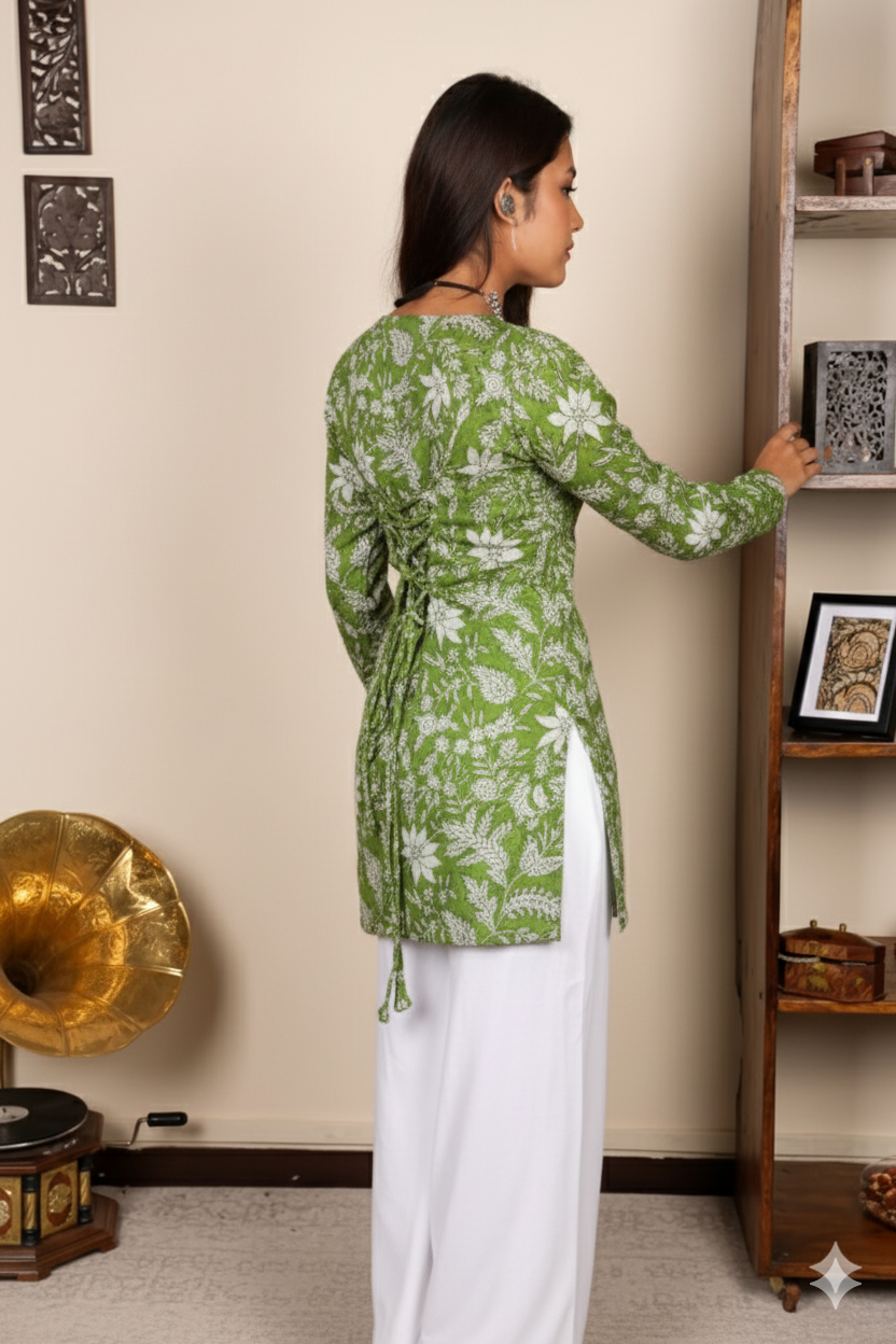 Corset Style Full-Sleeveless Handblock Cotton Kurta | House of the Handblock