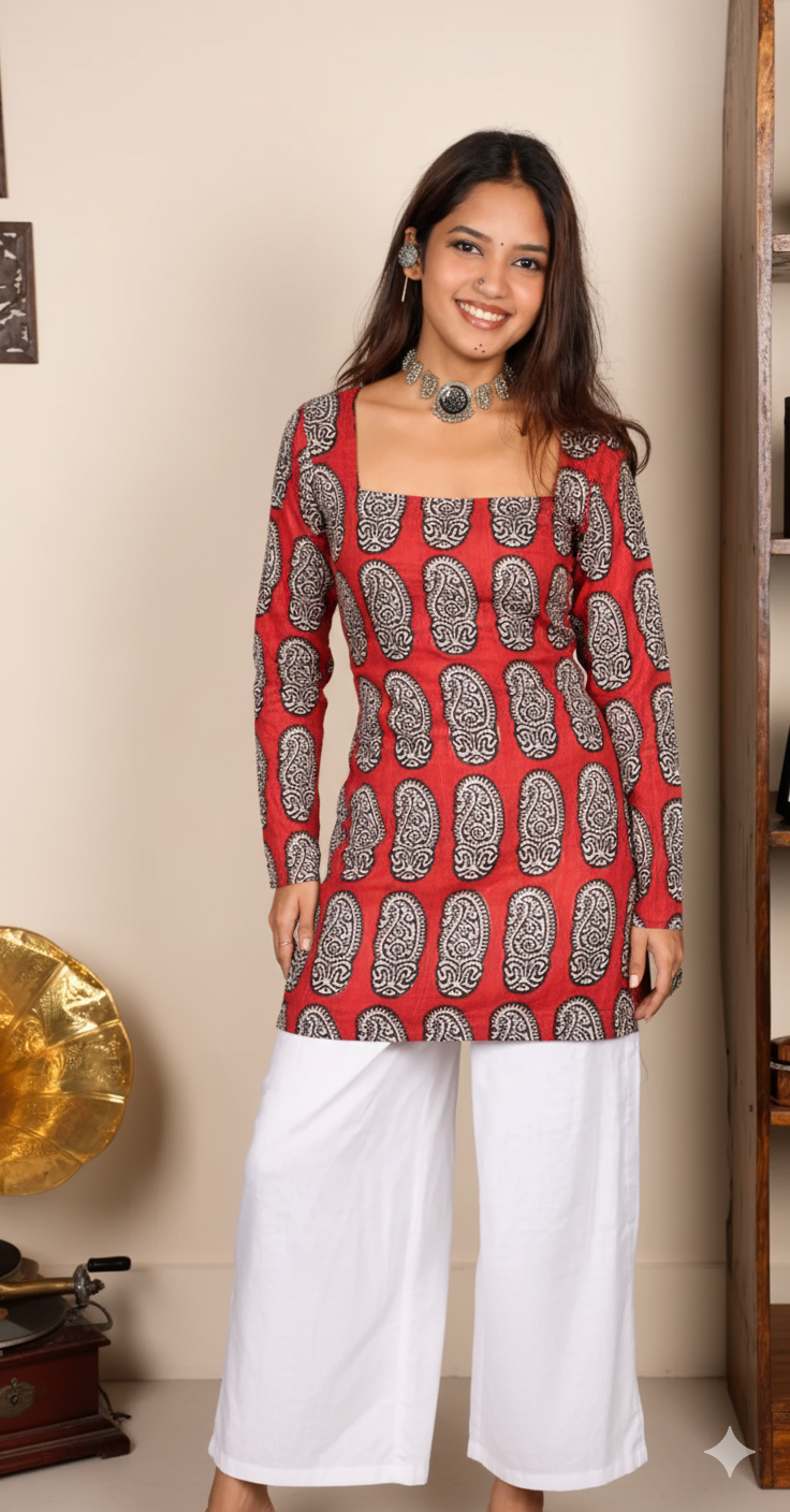 Corset Style Full-Sleeveless Handblock Cotton Kurta | House of the Handblock