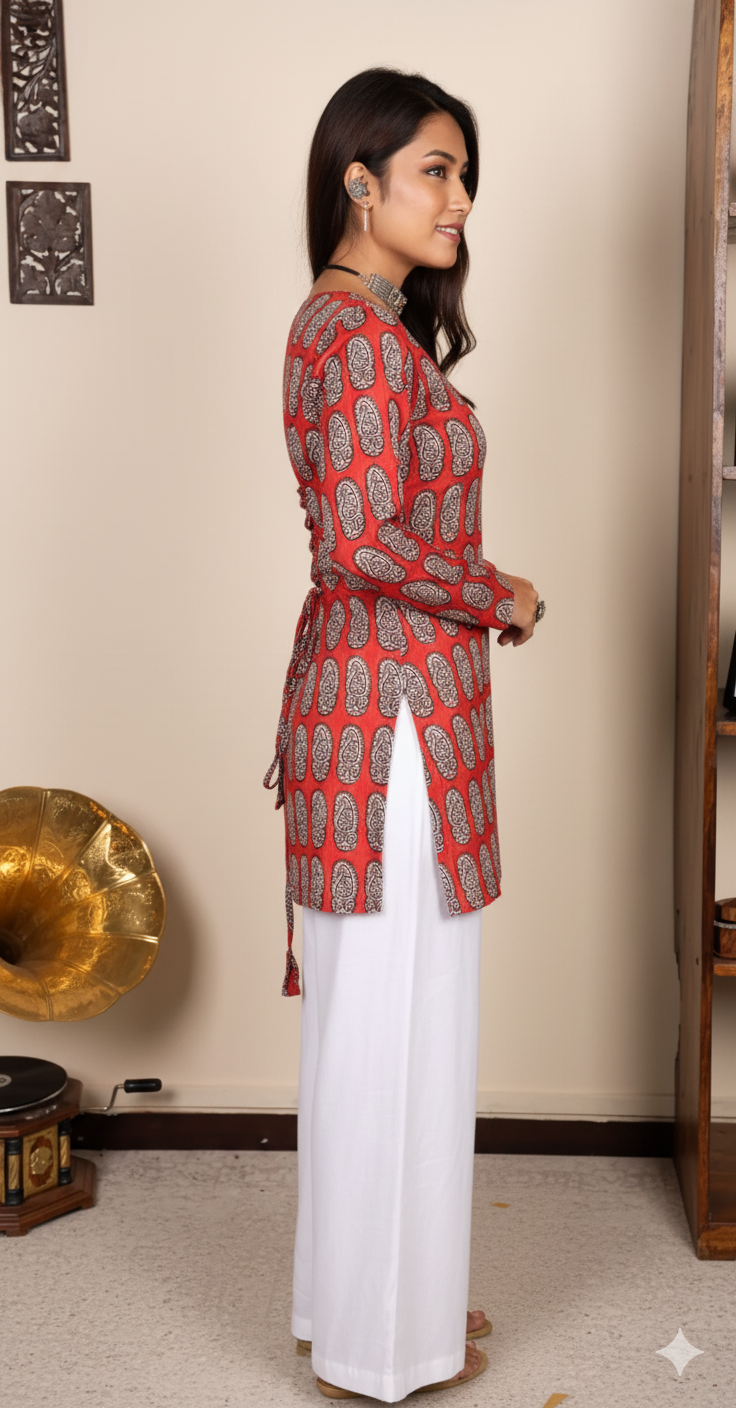 Corset Style Full-Sleeveless Handblock Cotton Kurta | House of the Handblock