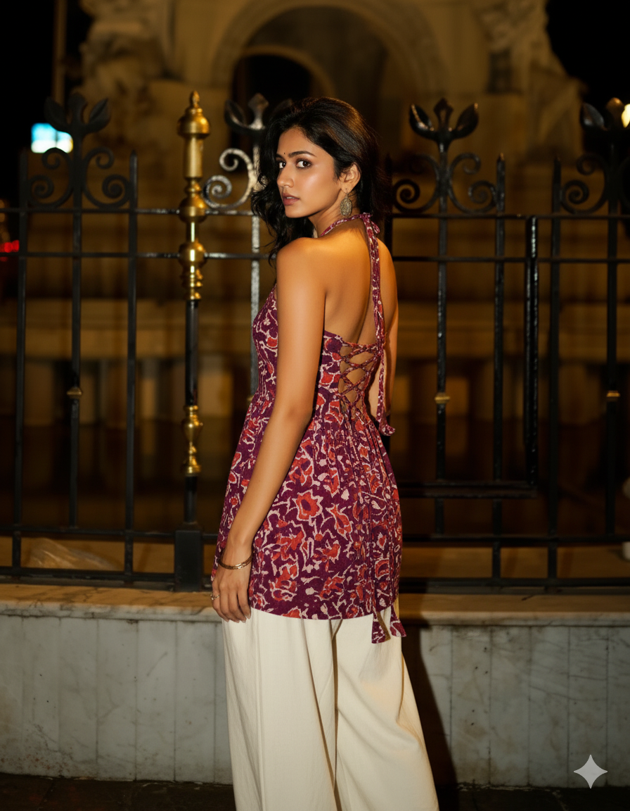 Jaipur Handblock Halter Corset Kurti | Organic Cotton by House of the Handblock