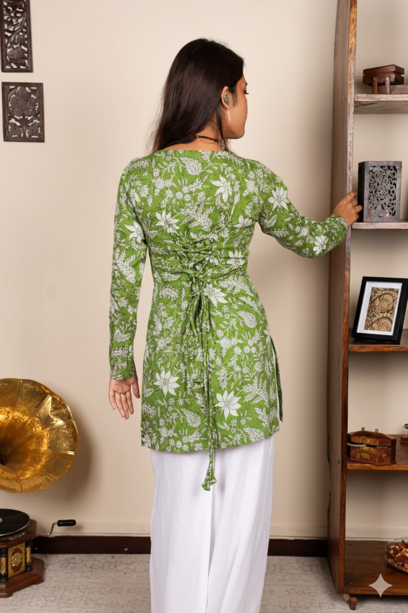 Corset Style Full-Sleeveless Handblock Cotton Kurta | House of the Handblock