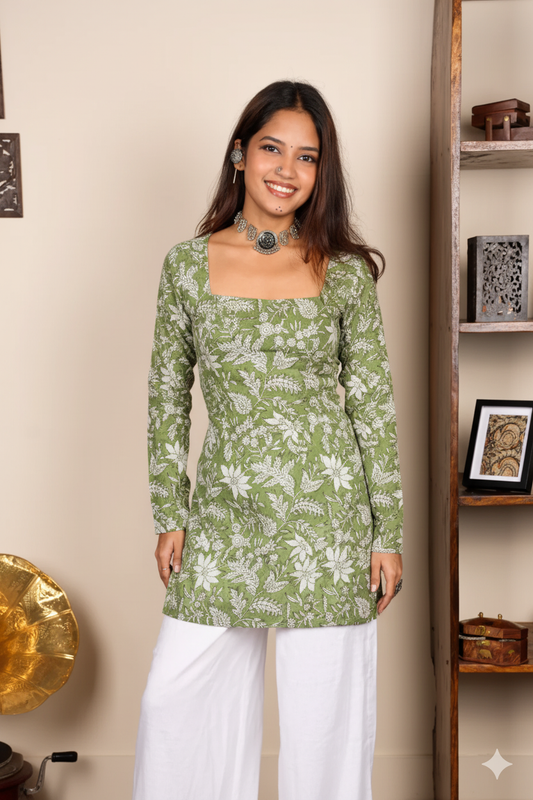 Corset Style Full-Sleeveless Handblock Cotton Kurta | House of the Handblock