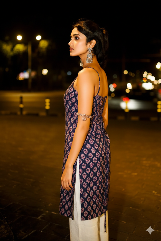 Trendy Corset Sleeveless Short Cotton Top with Back Ties | House of the Handblock