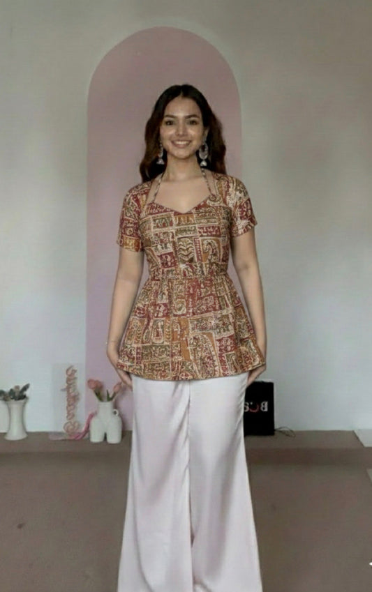 Trending Laila Corset in Pure Handblock Cotton | Adjustable Back Lace & Neck Tie | Sizes XS to 7XL | Handmade by House of the Handblock Jaipur