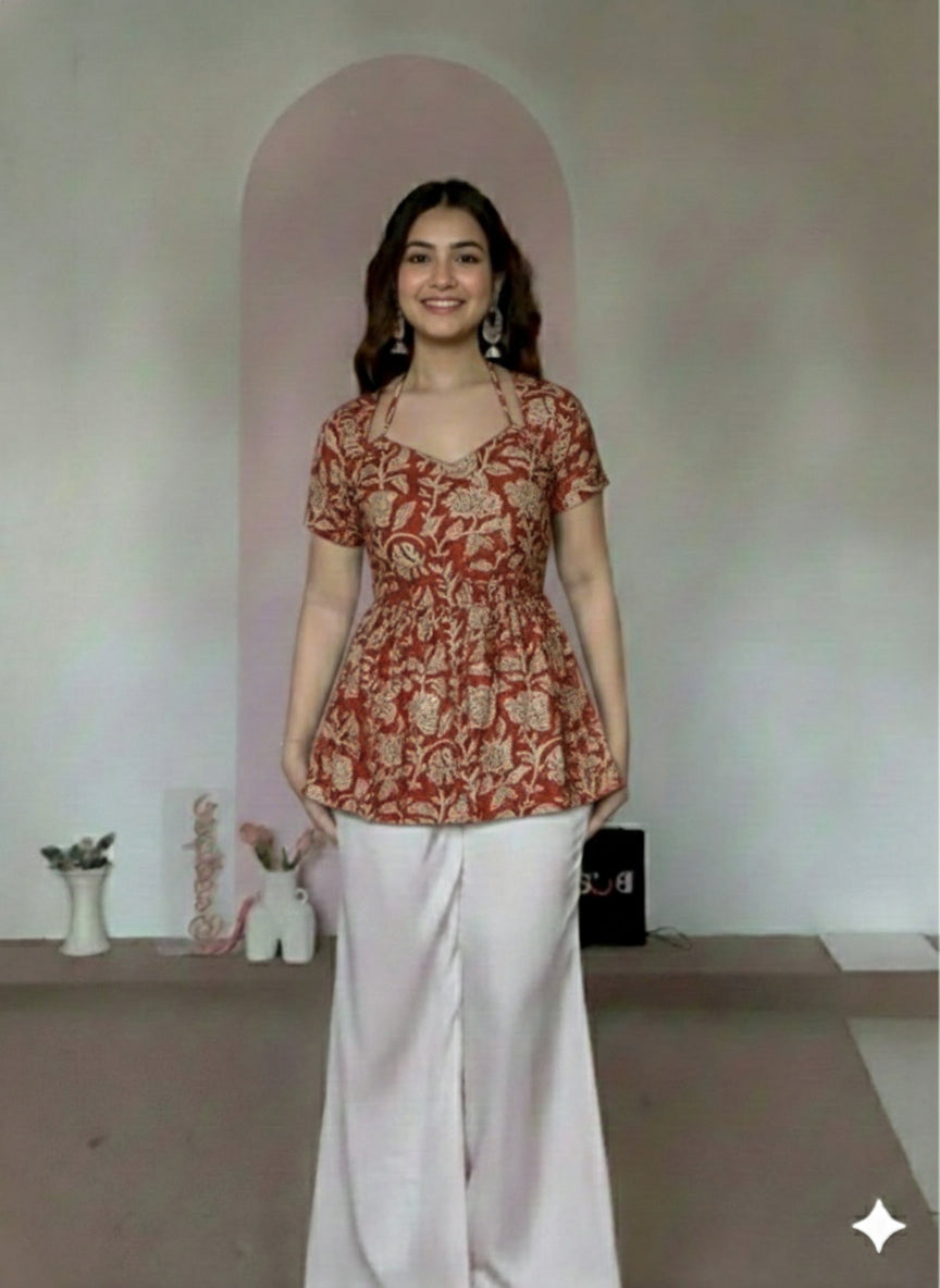 Trending Laila Corset in Pure Handblock Cotton | Adjustable Back Lace & Neck Tie | Sizes XS to 7XL | Handmade by House of the Handblock Jaipur