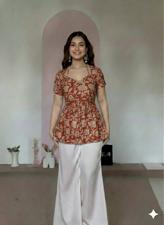 Trending Laila Corset in Pure Handblock Cotton | Adjustable Back Lace & Neck Tie | Sizes XS to 7XL | Handmade by House of the Handblock Jaipur