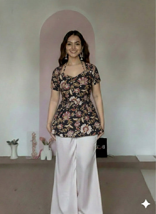 Trending Laila Corset in Pure Handblock Cotton | Adjustable Back Lace & Neck Tie | Sizes XS to 7XL | Handmade by House of the Handblock Jaipur