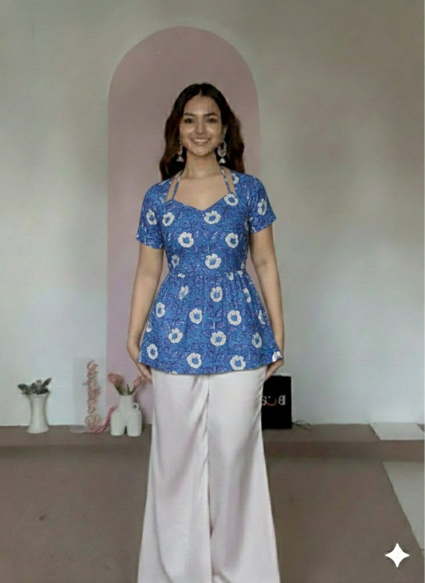 Trending Laila Corset in Pure Handblock Cotton | Adjustable Back Lace & Neck Tie | Sizes XS to 7XL | Handmade by House of the Handblock Jaipur