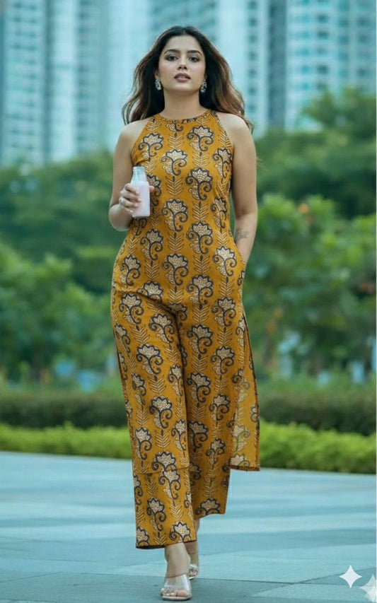 Trending Handblock Halter Neck Kurta Plazo Set in Pure Jaipuri Cotton – House of the Handblock