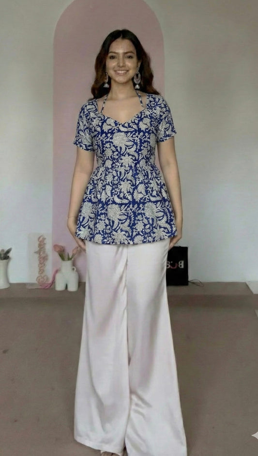 Trending Laila Corset in Pure Handblock Cotton | Adjustable Back Lace & Neck Tie | Sizes XS to 4XL | Handmade by House of the Handblock Jaipur