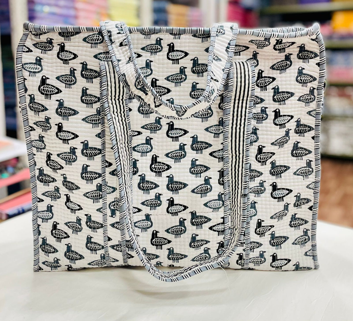 Quilted Handblock Printed Shopping Jhola |SIZE 18*18" Lightweight, Spacious with Inside Pocket & Strong Handles – Made in India