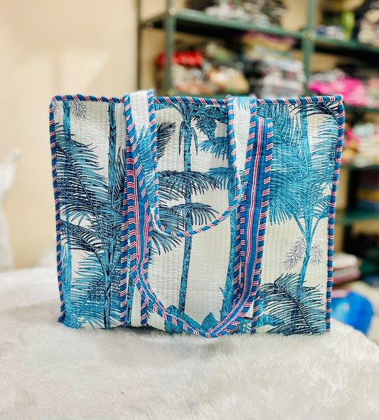 Quilted Handblock Printed Shopping Jhola |SIZE 18*18" Lightweight, Spacious with Inside Pocket & Strong Handles – Made in India