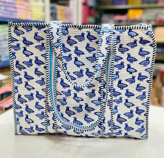 Quilted Handblock Printed Shopping Jhola |SIZE 18*18" Lightweight, Spacious with Inside Pocket & Strong Handles – Made in India
