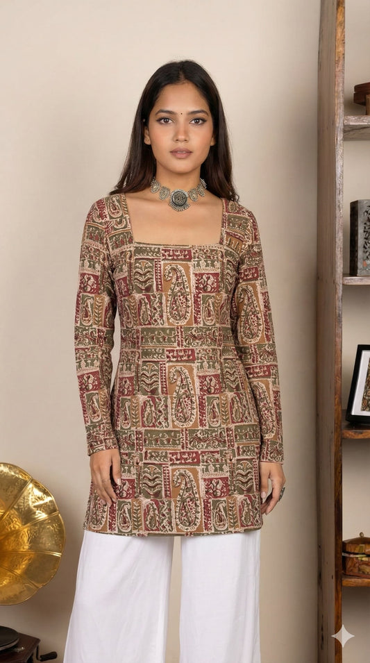 Corset Style Full-Sleeveless Handblock Cotton Kurta | Corsets By House of the Handblock