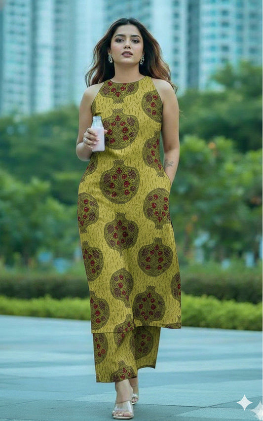 Trending Handblock Ajrakh Printed Halter Neck Kurta Plazo Set in Pure Jaipuri Cotton – House of the Handblock