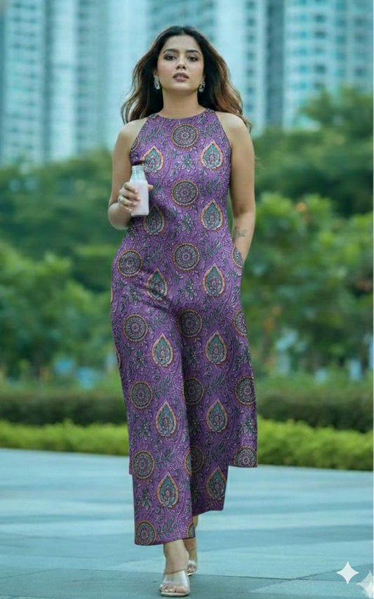 Trending Handblock Ajrakh Printed Halter Neck Kurta Plazo Set in Pure Jaipuri Cotton – House of the Handblock