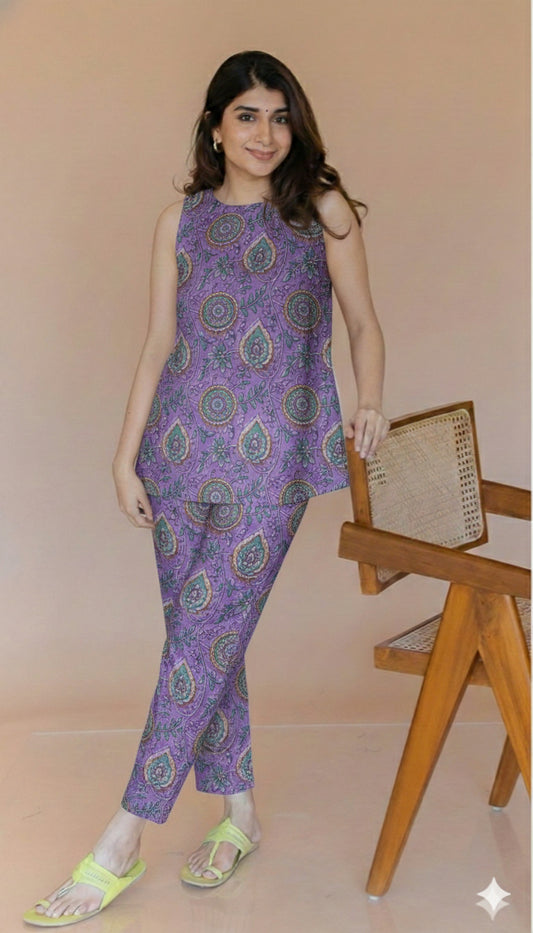 Jaipuri Natural Dye Ajarakh Handblock Printed Cotton A-Line Top with Bottom Co-Ord Set – Sizes Up to 6XL | House of the Handblock