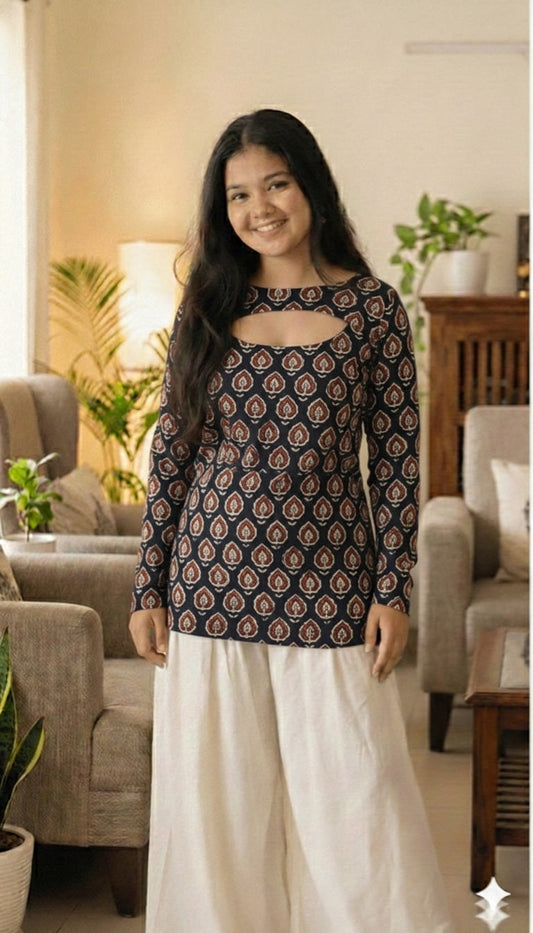 Corset Convertible Handblock Printed Cotton Kurti | House of the Handblock