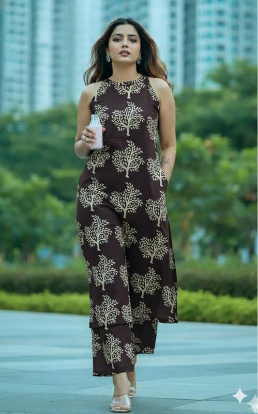 Trending Handblock Halter Neck Kurta Plazo Set in Pure Jaipuri Cotton – House of the Handblock